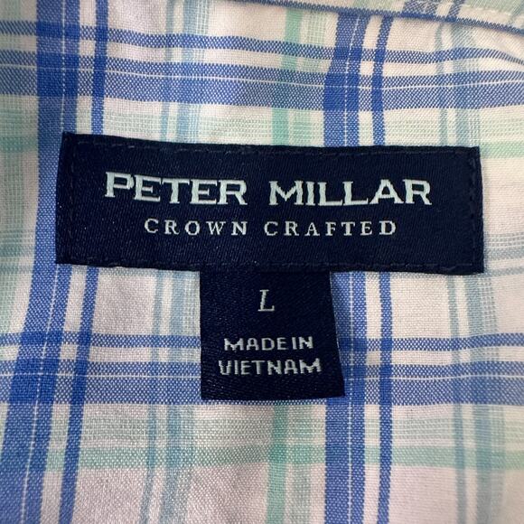 Peter Millar Crown Crafted Shirt Men's Large Blue Plaid Long Sleeve Button-Up - Picture 6 of 10